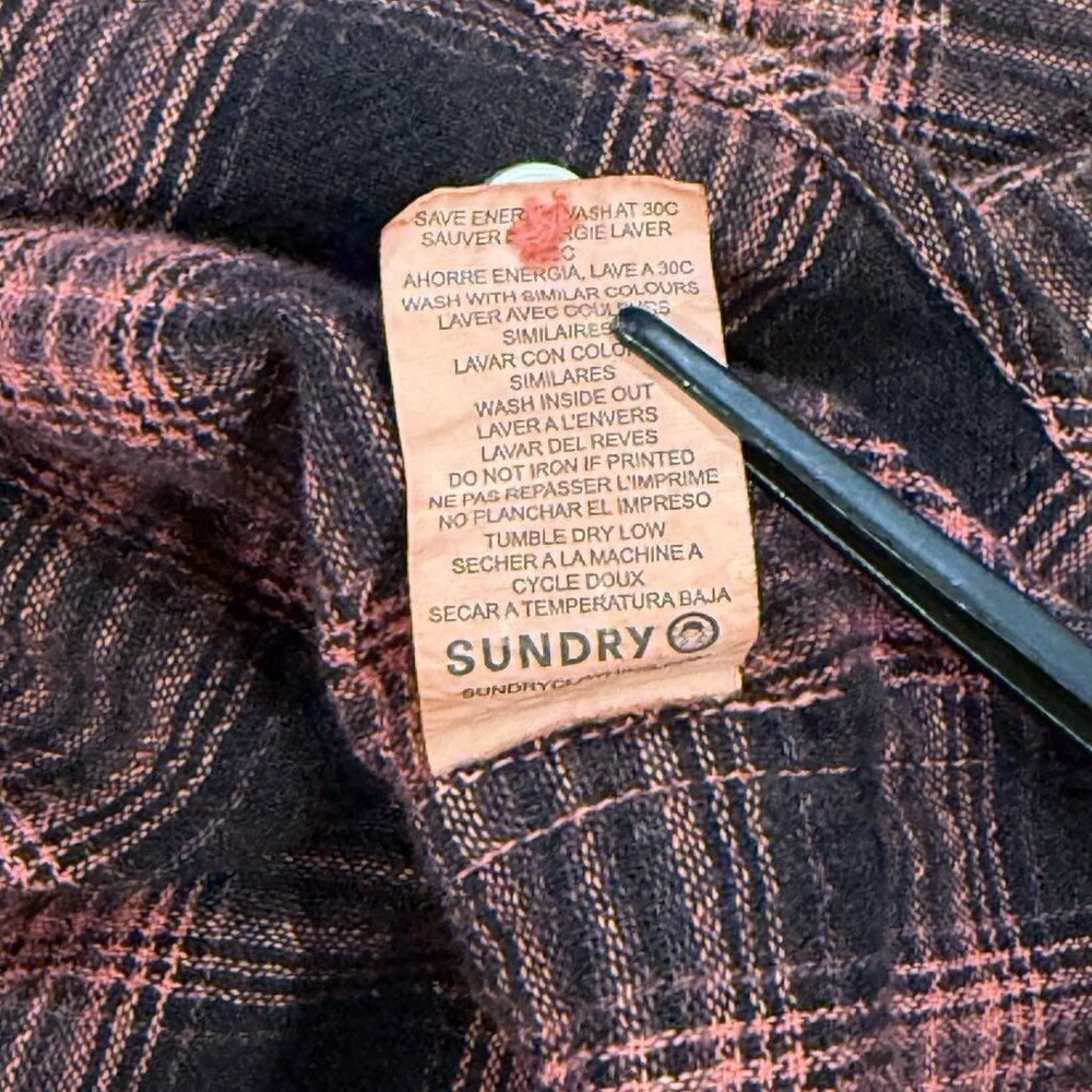 NWT Sundry Button Down Plaid Cotton Pink Black Shirt Womens size 1 Small - Picture 8 of 11